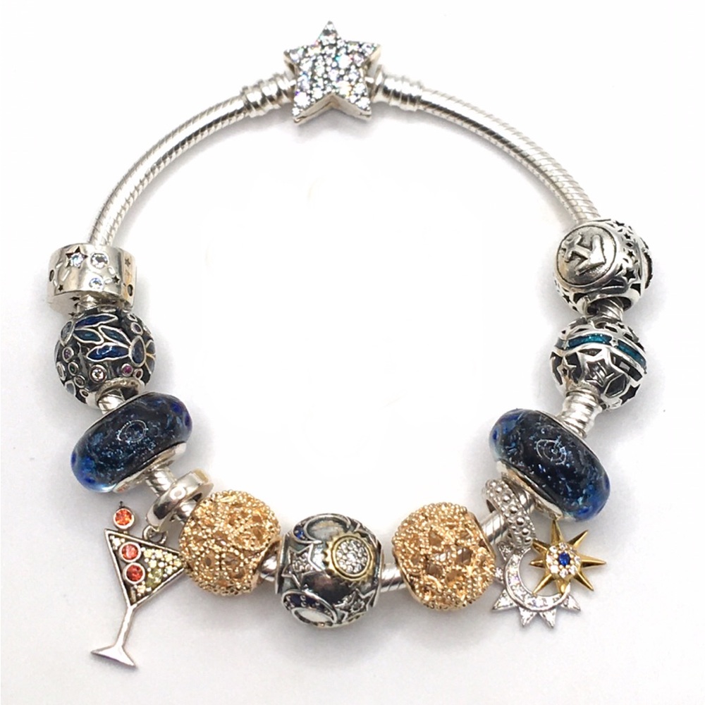 Pandora Bracelet With x3 Pandora brand charms & Mix Charms ‘Celestial Martinis’